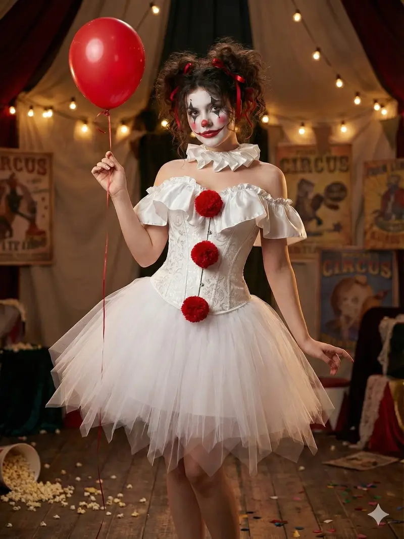 Halloween * Costume Set, Black and White Clown Outfit, 3pcs Set Including a Tight-Waist CORSET, TUTU Skirt, and Neck Scarf. for Carnivals, Easter, ... Halloween * Costume Set, Black and White Clown Outfit, 3pcs Set Including a Tight-Waist CORSET, TUTU Skirt, and Neck Scarf. for Carnivals, Easter, ...
