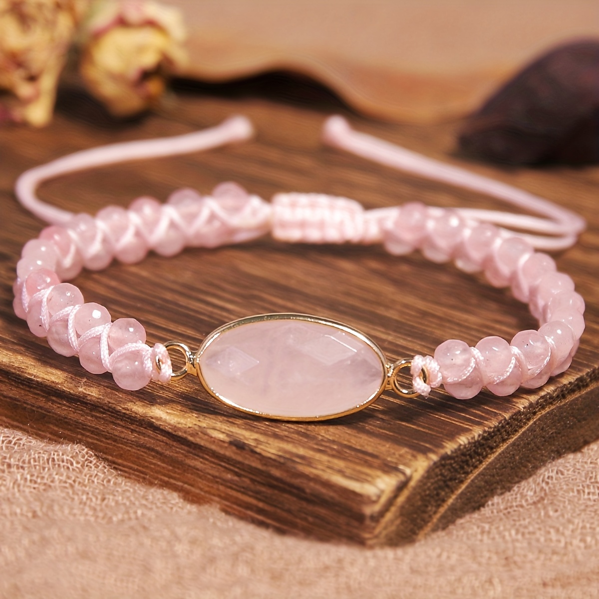 Image of Natural Quartz Oval Faced Pendant Double-layer Braided Bracelet | Gentle And Elegant | Love-attracting Women's Bracelet For Romantic