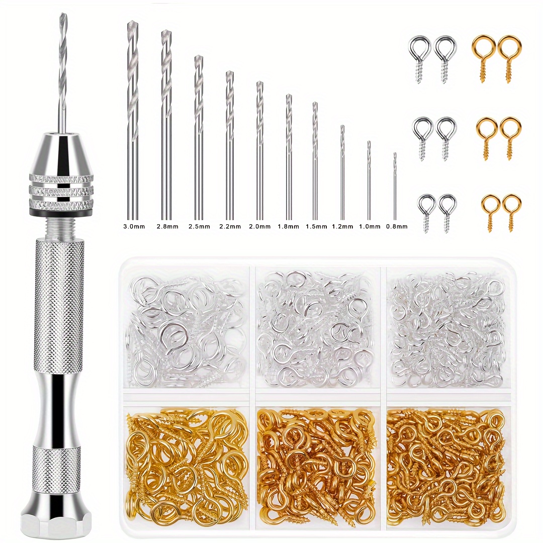 

creative Toolkit" 401-piece Jewelry Making Kit: Stainless Steel Hand Drill, 10 Bits & 400 Gold & Silver Eye Hooks - Ideal For Resin Crafting, Keychains & Diy Projects