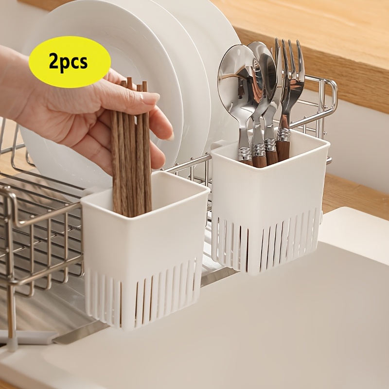 TEMU 2pcs Hanging Utensil Organizer, Perforated Drainage Cutlery Basket For Knives, Forks, And Chopsticks, Detachable Hanging Dish Rack, Space-saving