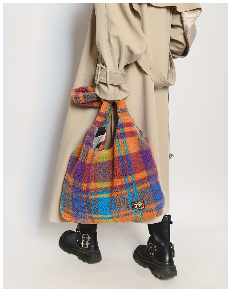 Purple plaid bag styling