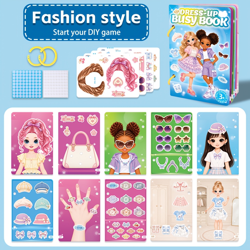 TEMU Dress-up Sticker Quiet Book For Fashion Girls | Cute Cartoon Characters | Reusable Diy Sticker Dress-up Book For Girls | Travel-friendly | Ideal