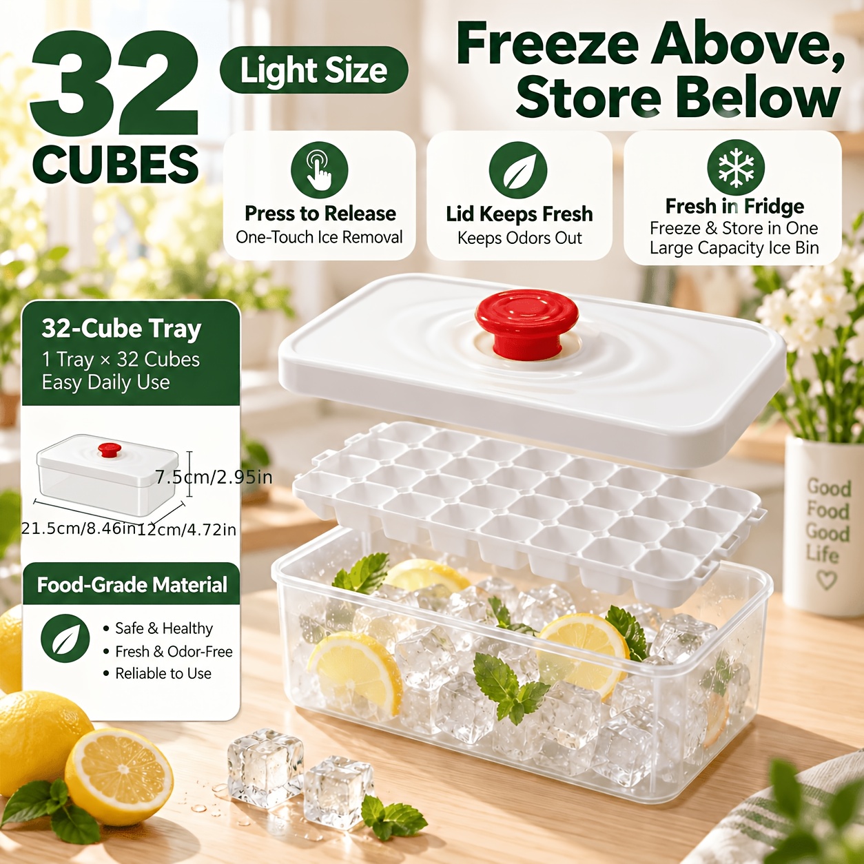 TEMU Bac à Glaçons de Camping , Matériau Plastique Durable, Bac de Qualité Alimentaire pour Congélation, Convient pour Café, Jus, Boissons