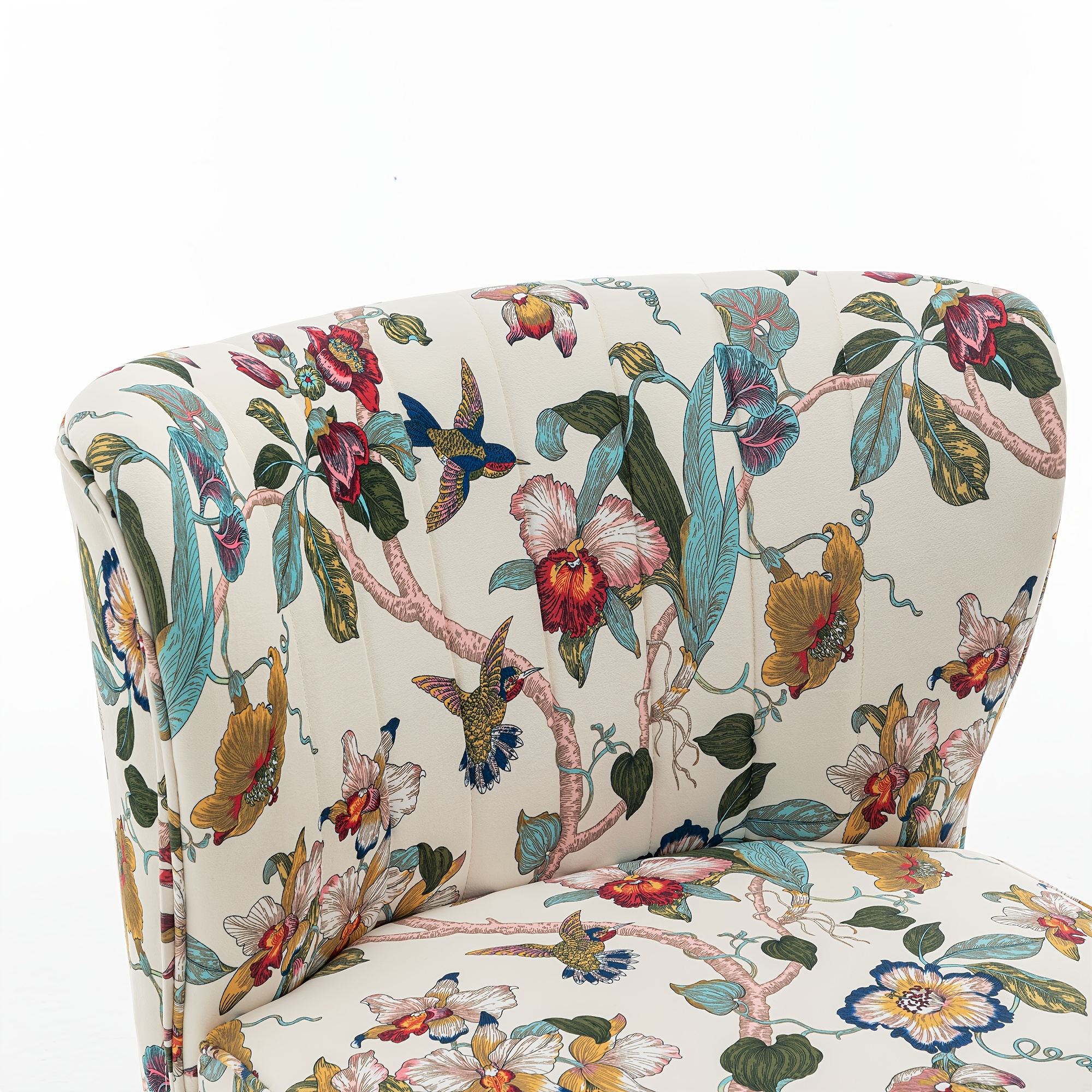 Armless Accent Chair with Golden Metal Legs, Modern Comfy Tufted Living Room Chair, Velvet Upholstered Floral Side Chair, Mid Century Slipper Chair for Bedroom, Flower Print