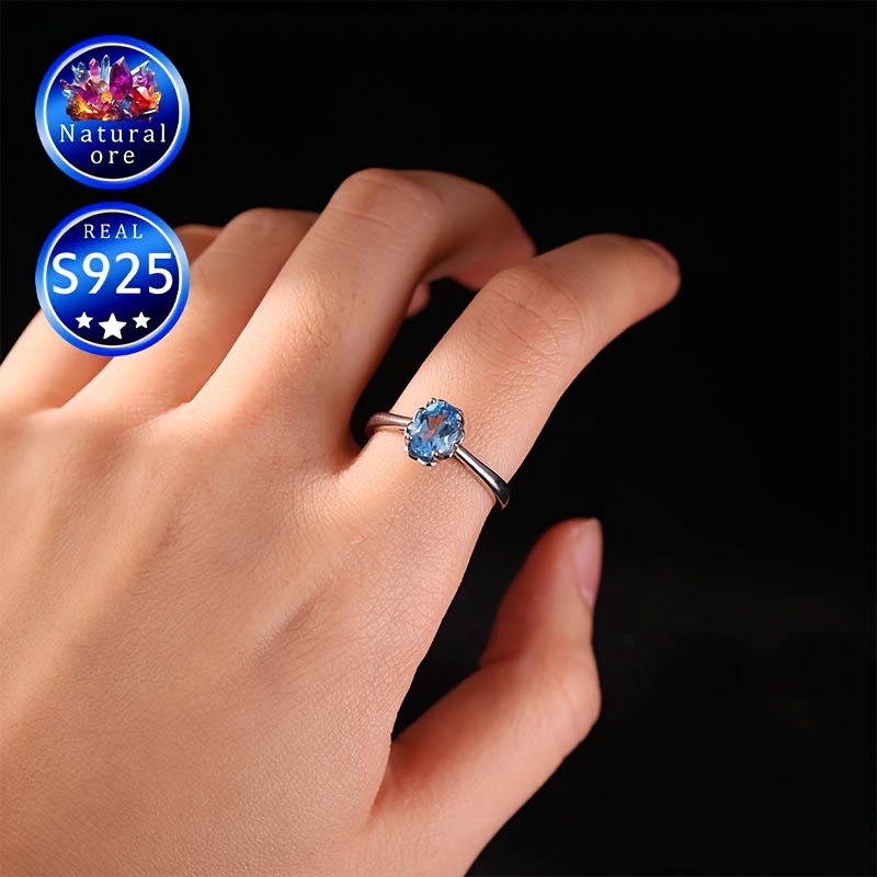 MUFAN S925 Silver Topaz Ring Adjustable Band November Birthstone Gift