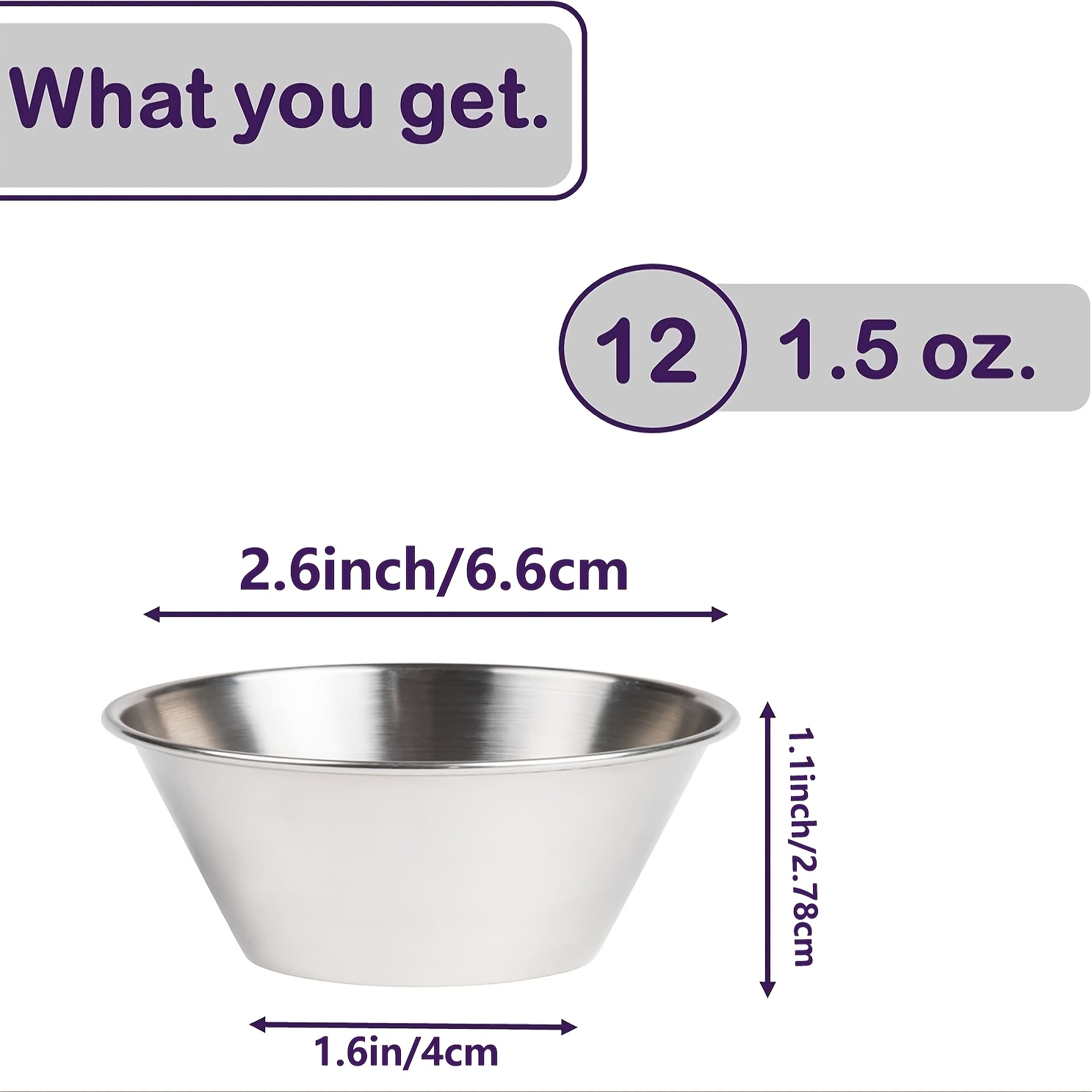 TEMU 5/12pcs Small Sauce Cups, High Quality Stainless Steel Sauce Cups, Personal Round Condiment Cups, Reusable Small Dip Cups, Single Serving Cups
