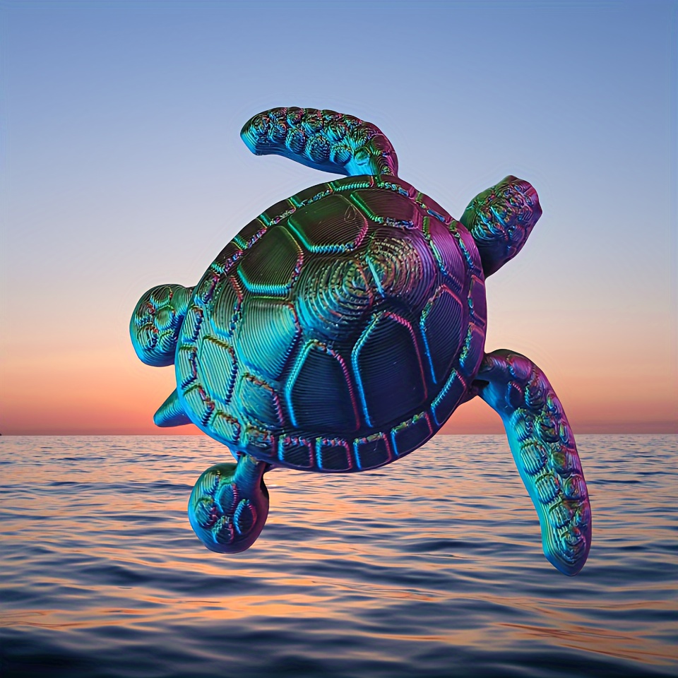 

Artisanal 3d Printed Turtle Figurine With Movable Joints - Plastic Sea Turtle Model For Collectors And Home Decor