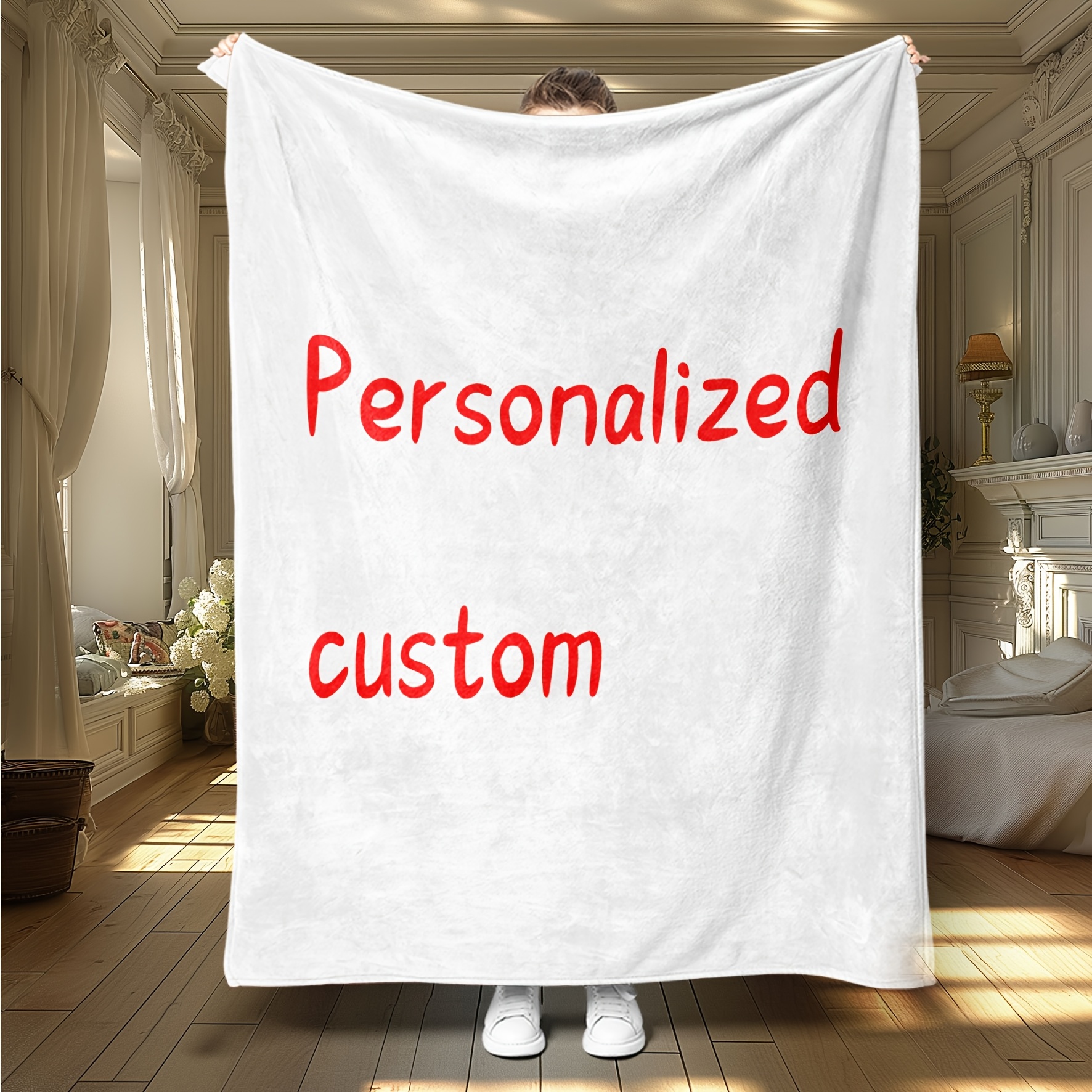 

1pc Personalized Custom Photo Blanket - Contemporary Style, All , Hypoallergenic, , , Quilted Polyester Flannel, 200-250gsm