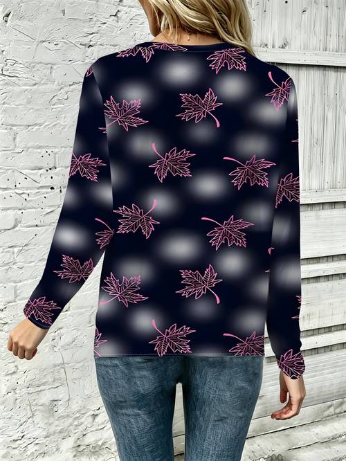para mujer, top, /otoño cuello para mujer con estampado de larga, se puede usar y por , con estampado de de rosa y manchas difuminadas, top casual de larga con cuello