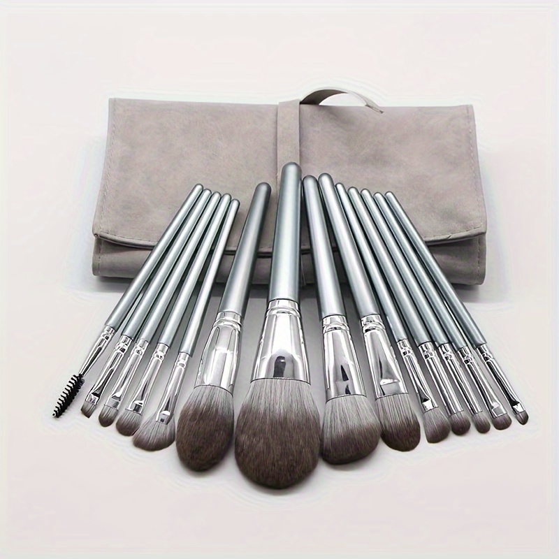 

14pcs Professional Makeup Brush Set With Storage Bag - Kabuki, Foundation, Blush, Concealer & Eyeshadow Brushes For Types - Nylon , Abs Handle - Fragrance-free