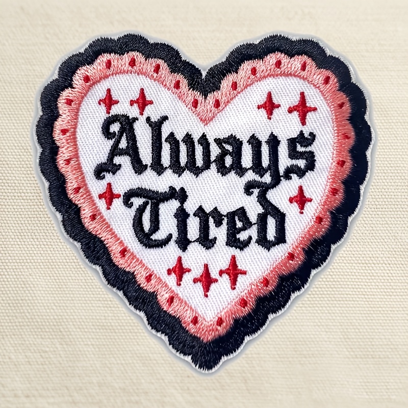 TEMU 1pc Heart Embroidery Fabric Patch, Iron-on , With Satirical Quote Embroidery. Suitable For Backpacks, Vests, Hats, Dog Collars, Etc., As A
