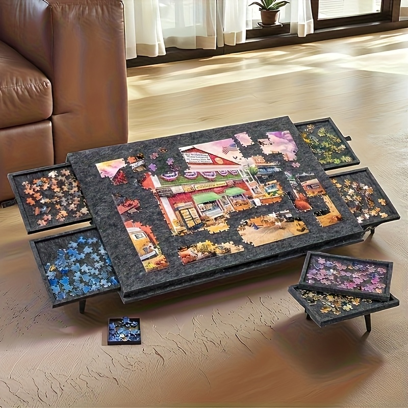 all in one convenient puzzle table with stand and lid felt puzzle board puzzle table featuring six drawers to hold 1000pcs for puzzle organization