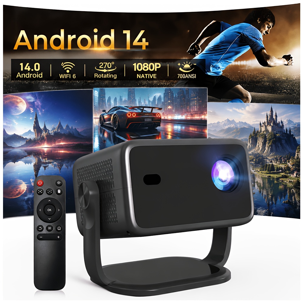 Image of 14 Smart Projector With Wifi And Bt5.4, 1080p Native 4k Support, Auto Focus & Keystone, Zoom, Movie Portable Indoor Portable Proyector With 120" Screen, White