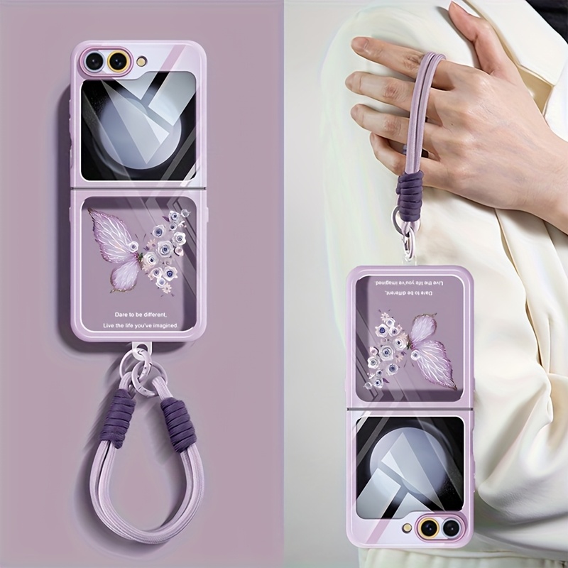TEMU Phone Case - Foldable Phone Case With Wrist Strap Suitable For Galaxy Z Flip 6, Galaxy Z Flip 5, And Anti-loss, Creative And Cute Protective