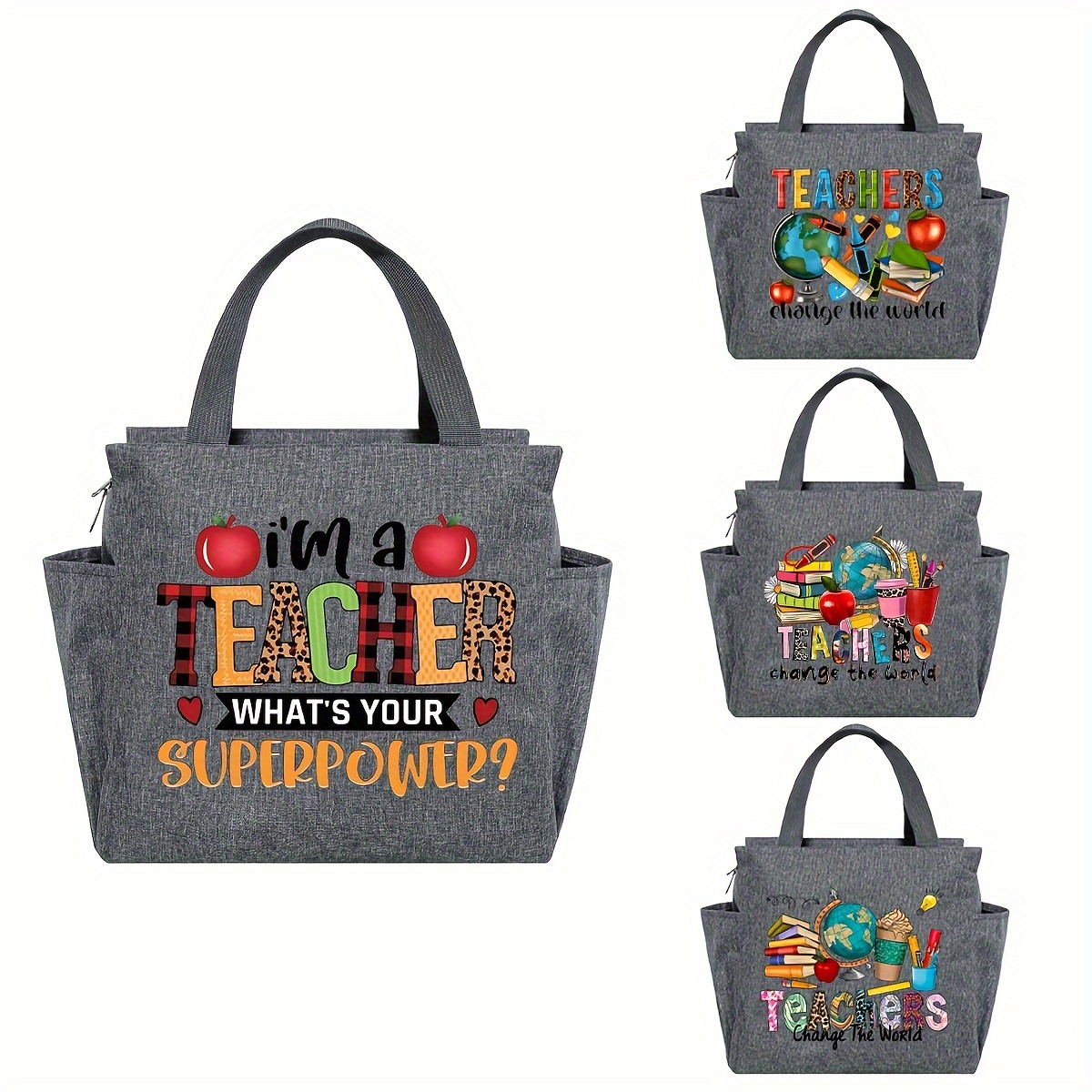 

Oxford Cloth Insulated Lunch Bag With Teacher Print, Square Hand Washable Portable Thickened Aluminum Foil Handbag For Office, School, And Travel - Perfect Teacher Gift.