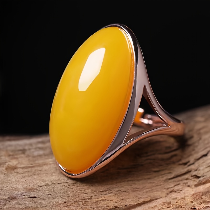 TEMU Bague Ouverte Ajustable pour Femme - Bijou de Vintage en Or Rose avec Émail Jaune Vibrant, Cadeau Élégant en Alliage pour la Saint-Valentin,