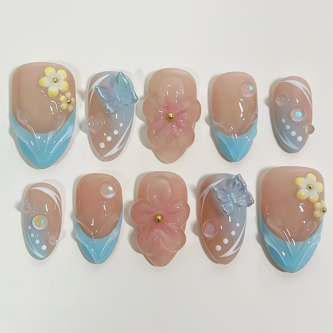 10 unidades de  s postiças francesas de resina   3d ultracurtas em   de  , adesivos de   3d coloridos de verão,  s postiças de   total   e modernas, adequadas para uso diário por mulheres e:  s postiças de  