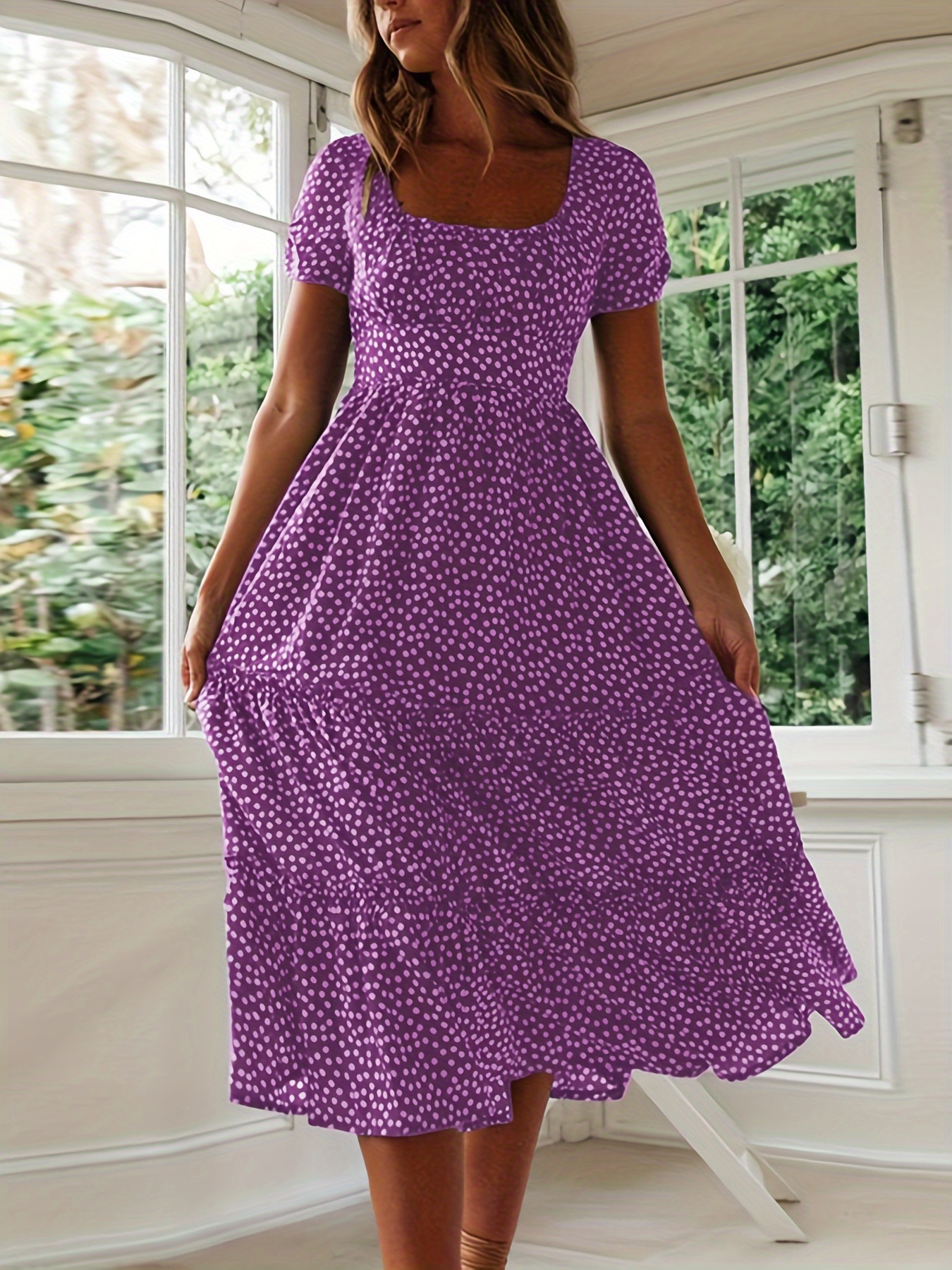 strapless open back dress Everbloom Puff Sleeve Midi Dress in Purple | Occasion Dress in Sizes XXS–6X main image 1
