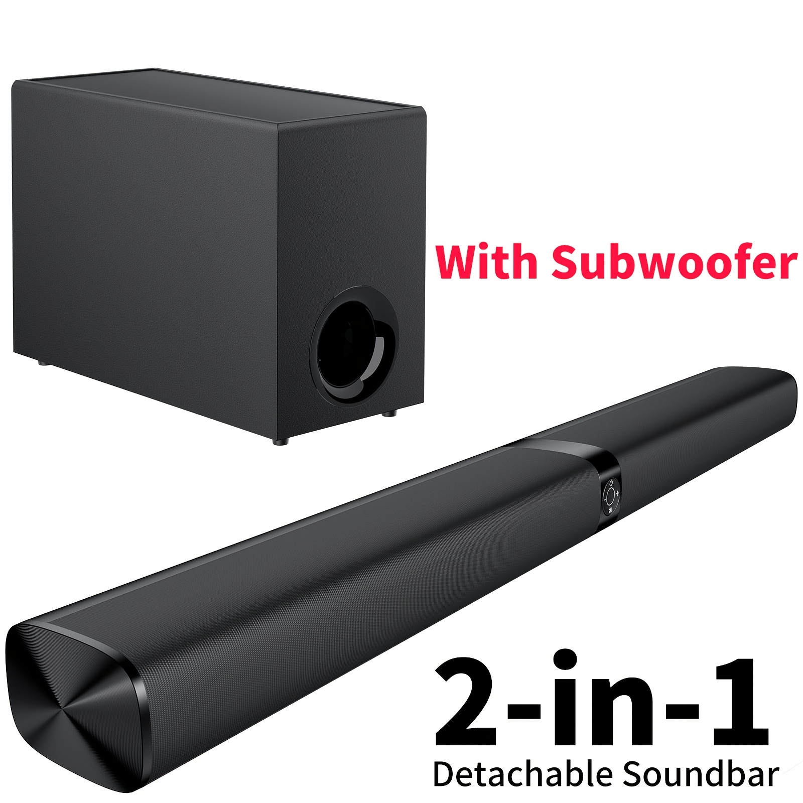 Image of Sound Bar With Subwoofer, Soundbar For Smart Tv, With & & 3 Equalizer , Wireless/arc/opt/aux Connect, Detachable Soundbar With Infrared Remote Control