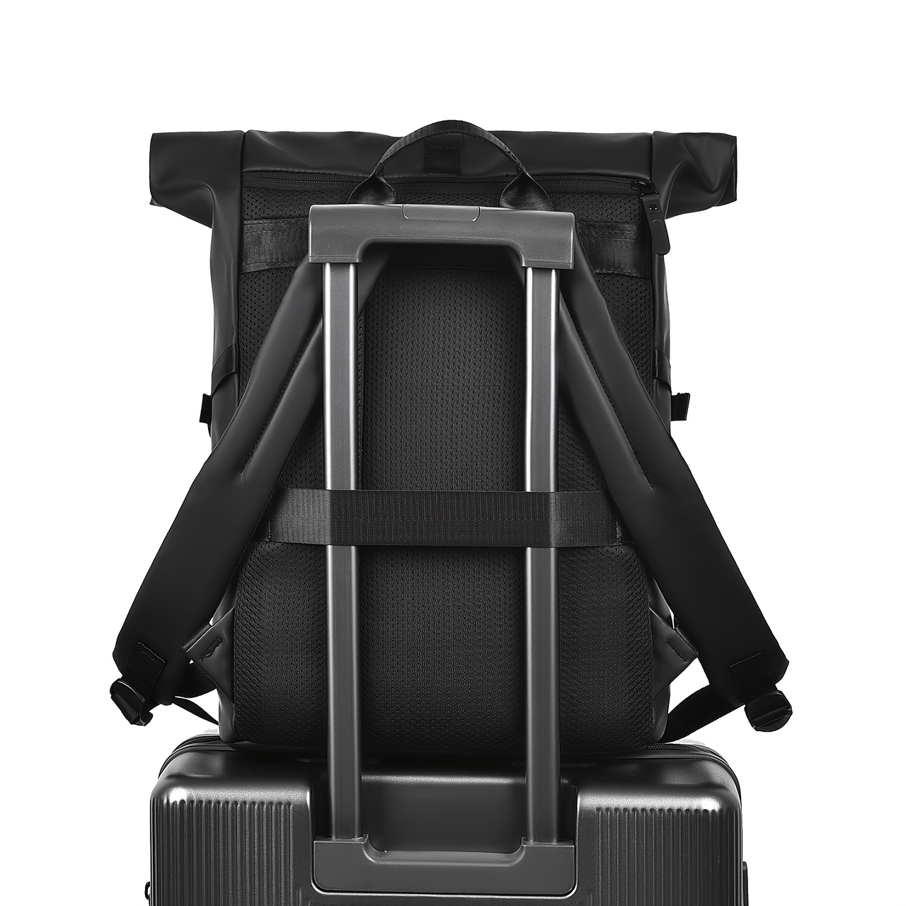 Men's Large-Capacity Roll-Top Backpack Compatible for 15.6 Laptop, Expandable Commuter Bag with Multi-Compartment Tablet & Side Pockets, Adjustable Shoulder Straps & Roll-Top Closure, Lightweight Breathable School Bag for Travel