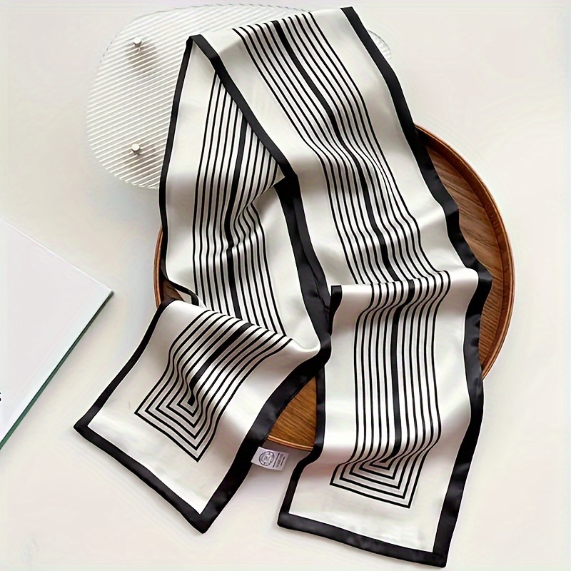 

Elegant Bohemian Striped Silky Scarf - Thin, Long Polyester Neck Scarf With Pattern, Ideal For Professional Attire And Evening Dates, Professional Scarf|bohemian Style|printed Scarf, Hair Scarf