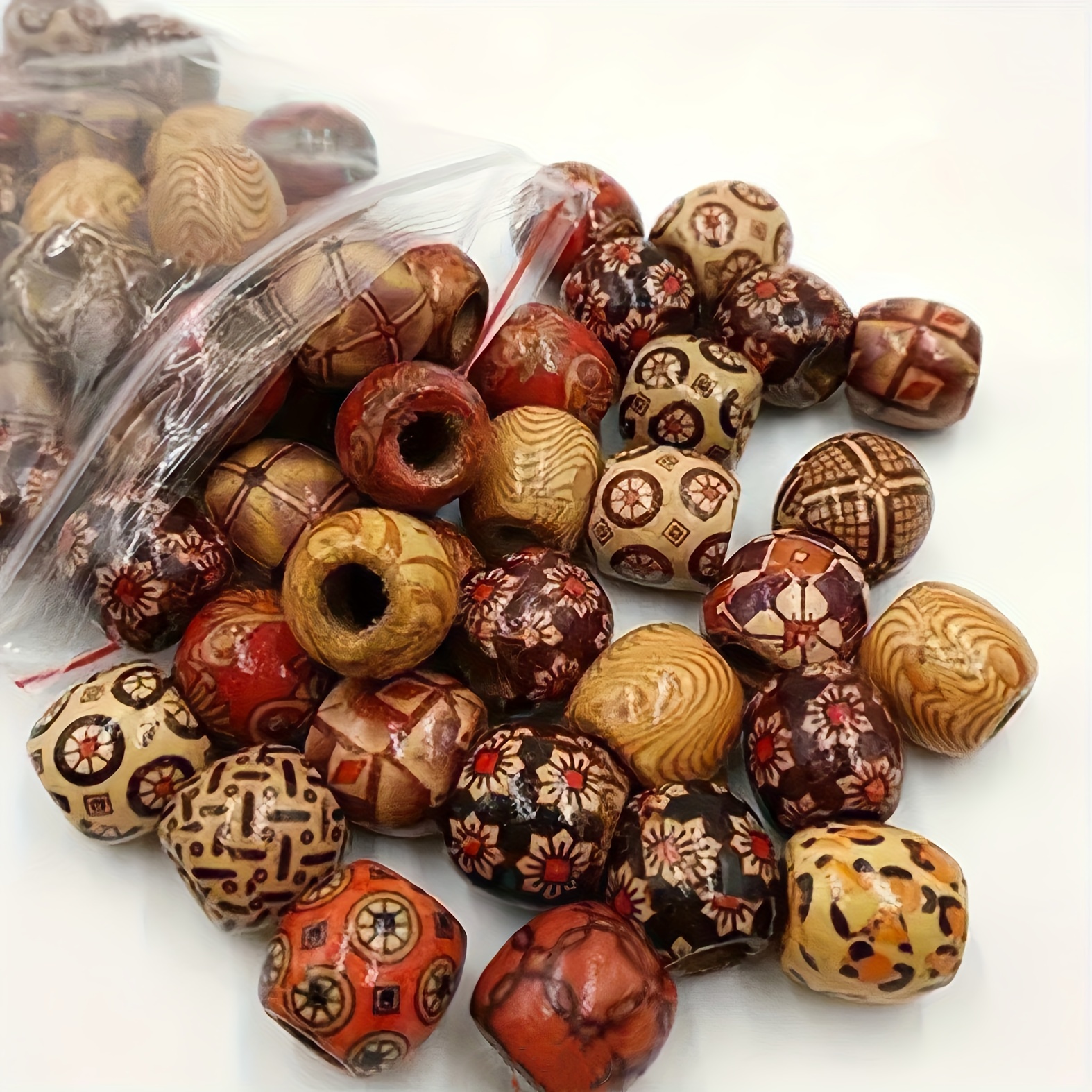 

30pcs/50pcs/100pcs Wooden Tribal Pattern Lace Beads For Jewelry Making Diy Special Bracelet Necklace Other Bead Decoration Handmade Crafts, Multiple Styles And