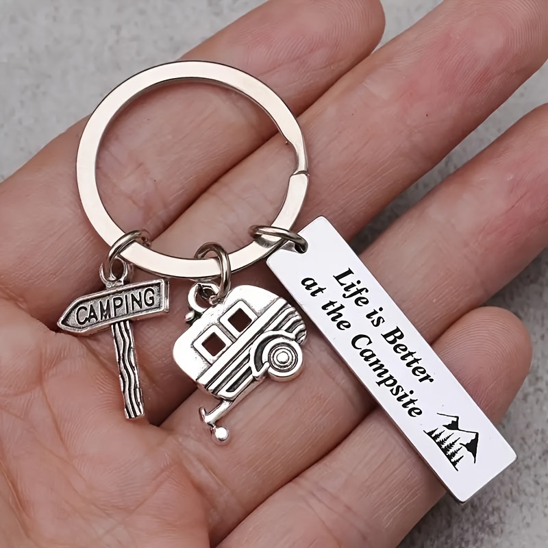 1pc " Better At The Campsite" Keychain For Men - Durable Metal With , Compass & Mountain Charms, Ideal Gift For Camping Enthusiasts & Rv Owners, Camping Accessories, Suitable For Women