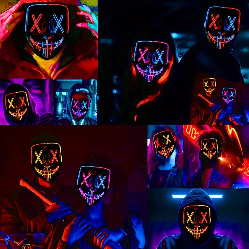 LED Light Up Dual-Color Halloween Mask PVC Material with Neon Pop-Culture Design for Parties and Nightclub Events, Requires AA Batteries (Not Included) details 1