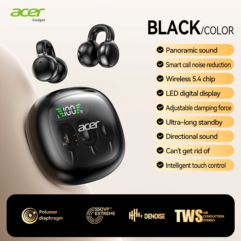 Acer Brand Genuine True Wireless Headset Tws Ultra Long Running Clip On Ear Open Type Heavy Low Latency Gaming Mode Ultra Long Life Mobile Phone Platform Computer Multi-device Compatible
