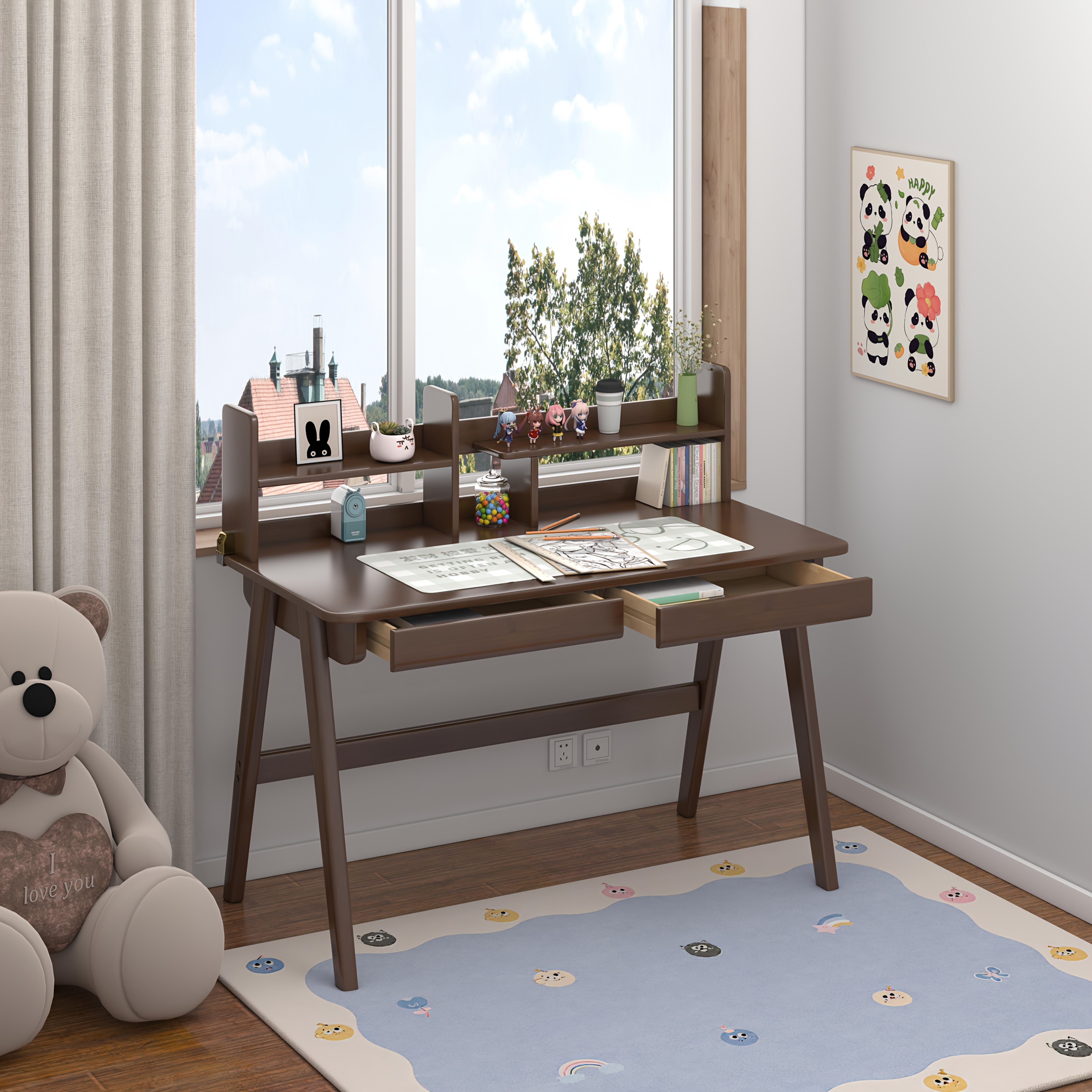 Newly Upgraded Solid Wood Desk And Cabinet Set. The Desk Features Built-in Storage Cabinets, Perfect for Teenagers, Office Workers, And More. Can Serve As A Study Desk, Computer Desk, Or Vanity Table. Available In 3 Color Options.