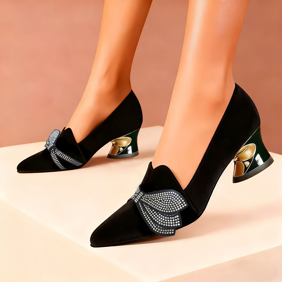 Women's Elegant High Heel Studded Leaf Flats, Professional Work Shoes