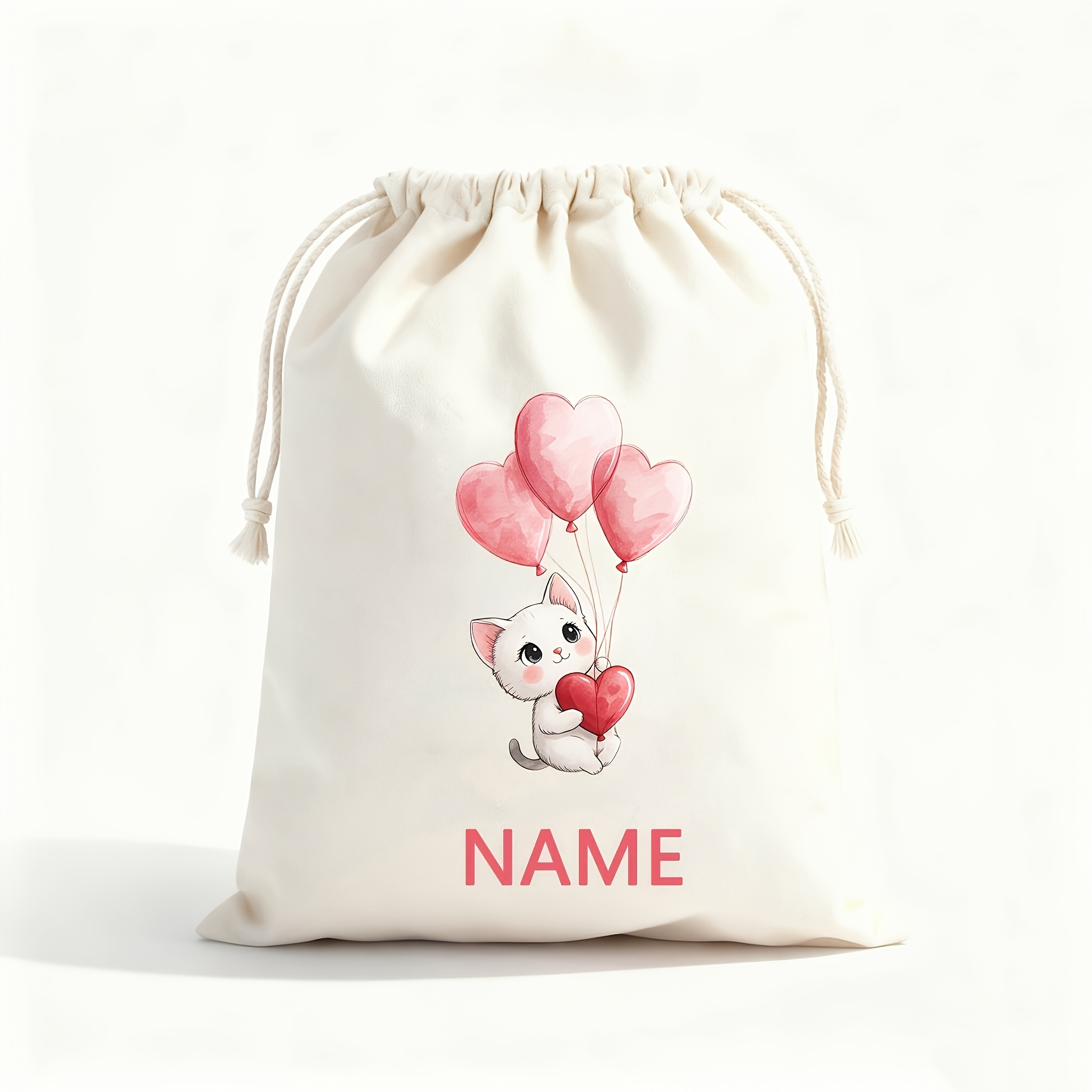 TEMU Gift For Her/him Personalized Custom Name, Balloon Kitten Drawstring Gift Bag - Durable With Drawstring Closure, Suitable For Cat Lover Gifts,