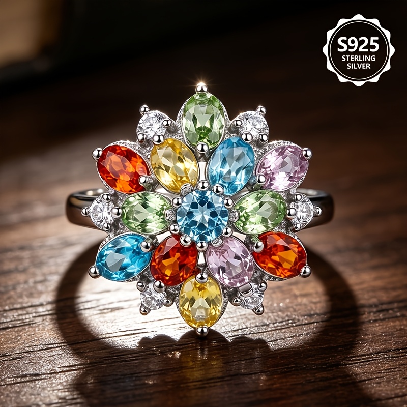 Image of 1 S925 Silvery Ring Set With 8 Carats Of Crystal. Suitable For Men And Women. Luxurious And Simple, Elegant And Fashionable. A Great Gift For Women. Suitable For Daily Wear. Ideal For As A Gift