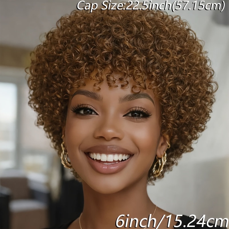 Image of Women's Brazilian Human Hair Wig Afro Cut With Bangs - Short Water Curly Suitable For Daily Wear, Cosplay, Parties, Music Festivals & Valentine's Day | Look Wig For African Hair
