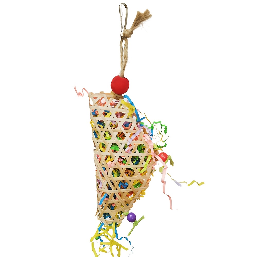 TEMU Juguete de loros para Acción de Gracias, red de malla de cuerda de cáñamo con tiras de papel , adorno colgante para jaula de pájaros, juguete