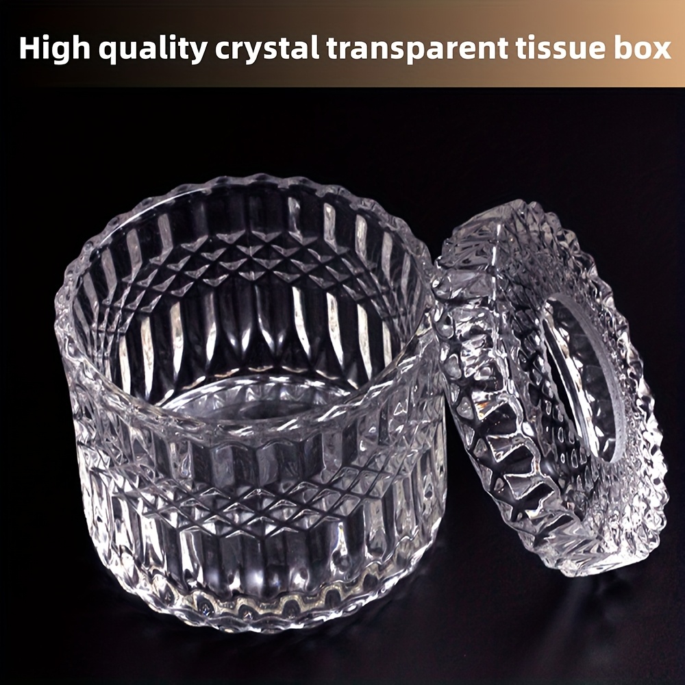 1pc crystal glass tissue box holder modern diamond cut luxury texture transparent with lid easy to   for home   office desktop decor festive gift item modern decor item crystal glass box Product details 6