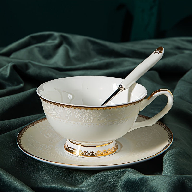     europäisches porzellan kaffee- und teeservice - 200ml, beinhaltungsset mit tasse, untertasse und löffel,   für nachmittagstee und kaffeepartys zu hause, ideales geschenk für muttertag, nur handwäsche, wiederverwendbar, runde form, kaffeebar-ergänzungen