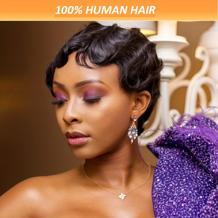 

Women's Elegant 4-inch Cut Finger Wave Wig, , Glueless & Lace-free, 150% Density Brazilian Remy Human Hair, Cap, & Music Festivals, Beginner Friendly