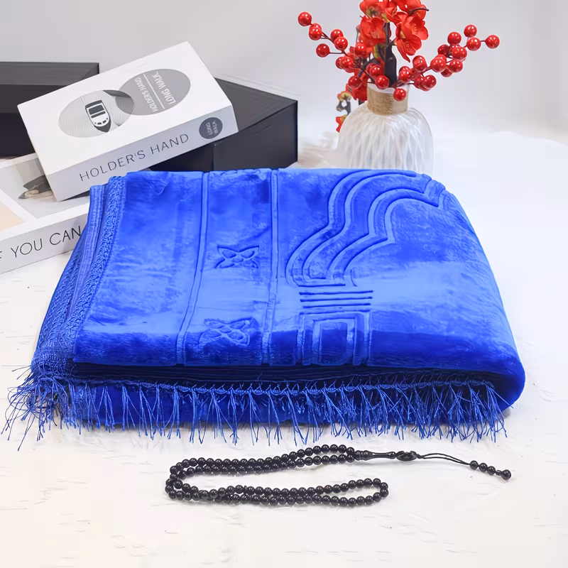 1set 2pcs prayer mat prayer beads ramadan muslim prayer velvet thick arch pattern mat set soft comfortable eid al Product details 3