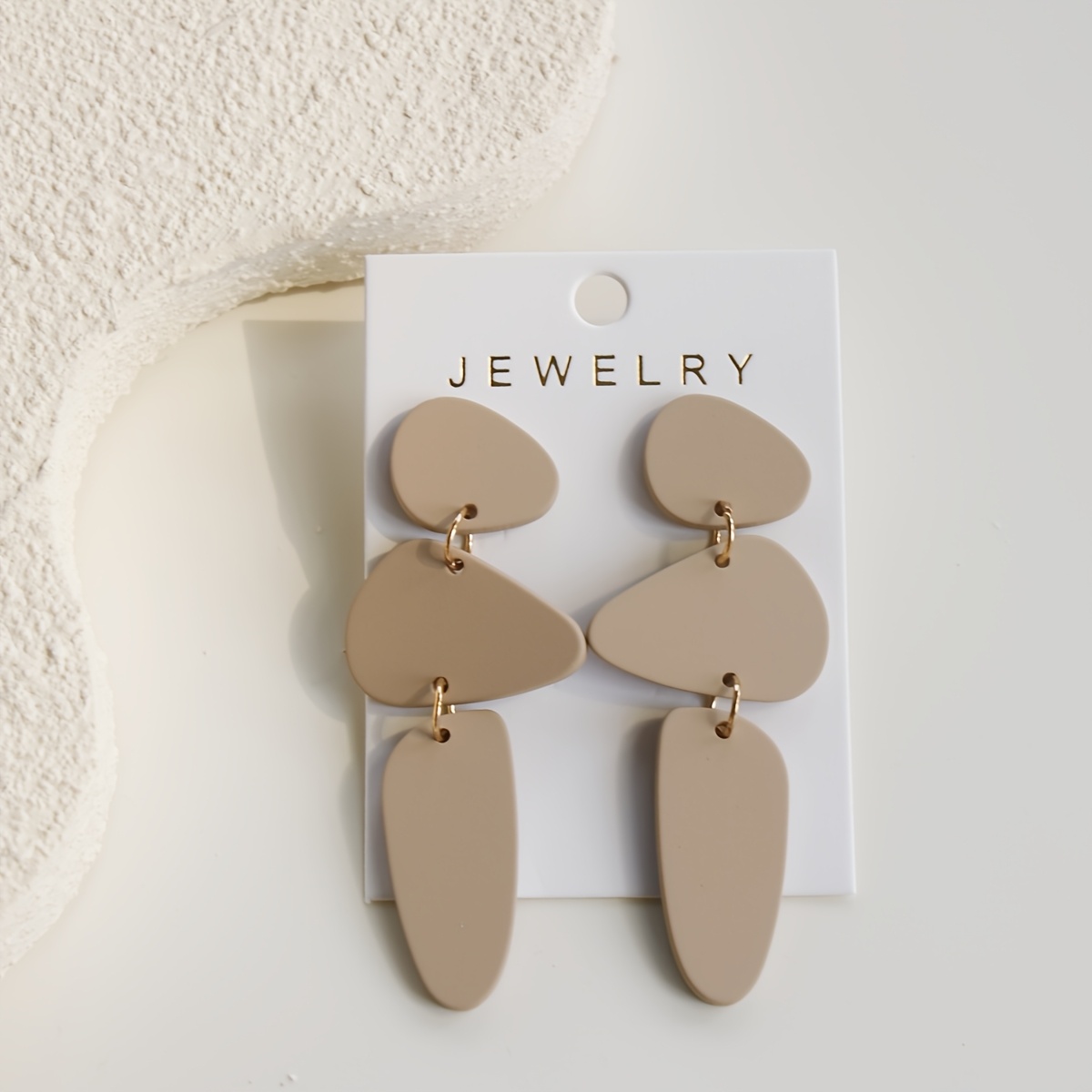 Image of 1 Pair Of Women' Earrings, Brown Triple Geometric Acrylic Earrings, Soft Clay Texture, Elegant And Versatile Daily Wear Accessory, Holiday Gift
