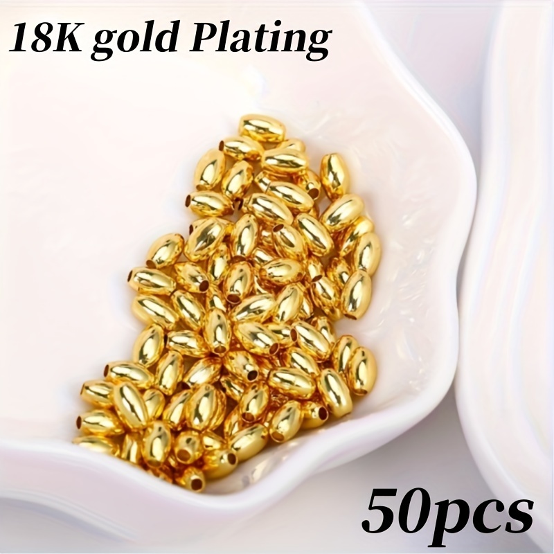 E-shop 50 Stück Messing 18K vergoldenet 3*5mm ovale Spacer Perlen lose Perlen für Armband Halskette Herstellung Zubehör, Ergänzungen für Schmuck