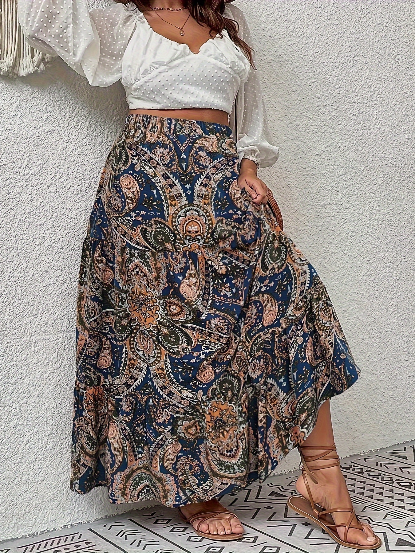 falda larga estampado paisley talla falda cintura Temu Uruguay