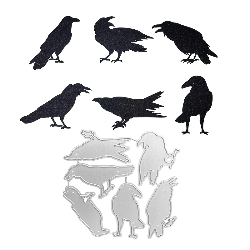 Image of Set Of 6 Halloween Crow Metal Die Cuts, Decorative Bird Cutting Dies For Paper Cards, Embossing Templates, And Stencils For Scrapbooking And Crafting Album Paper Cards