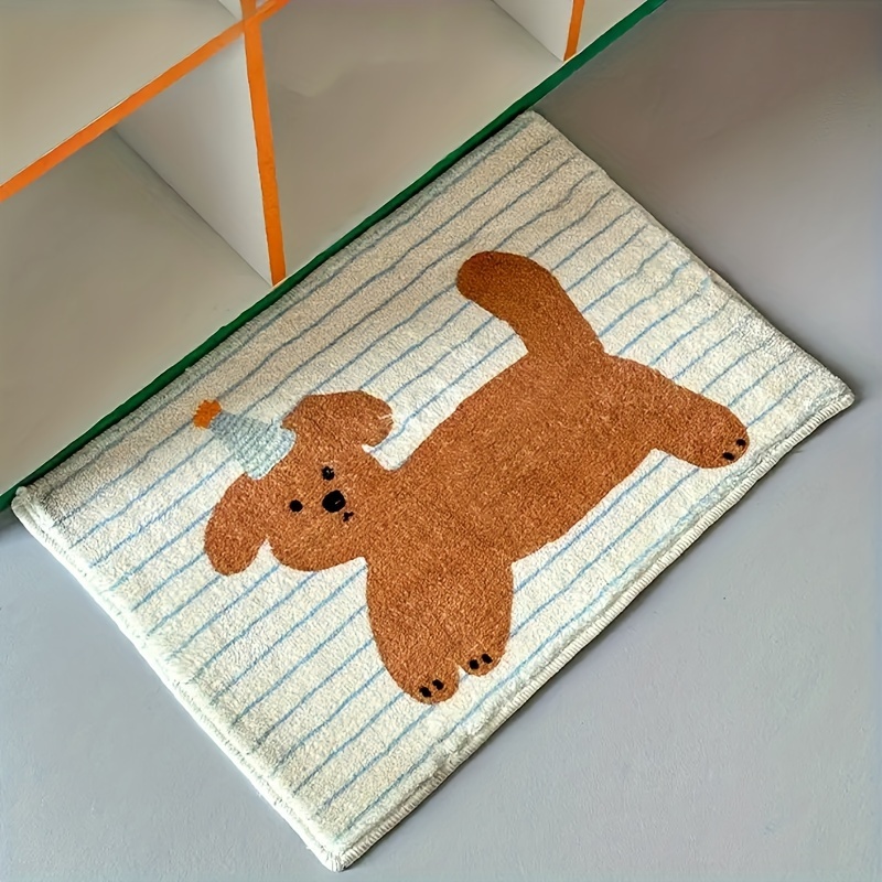 cartoon dog striped bath mat non slip absorbent flannel rug Temu