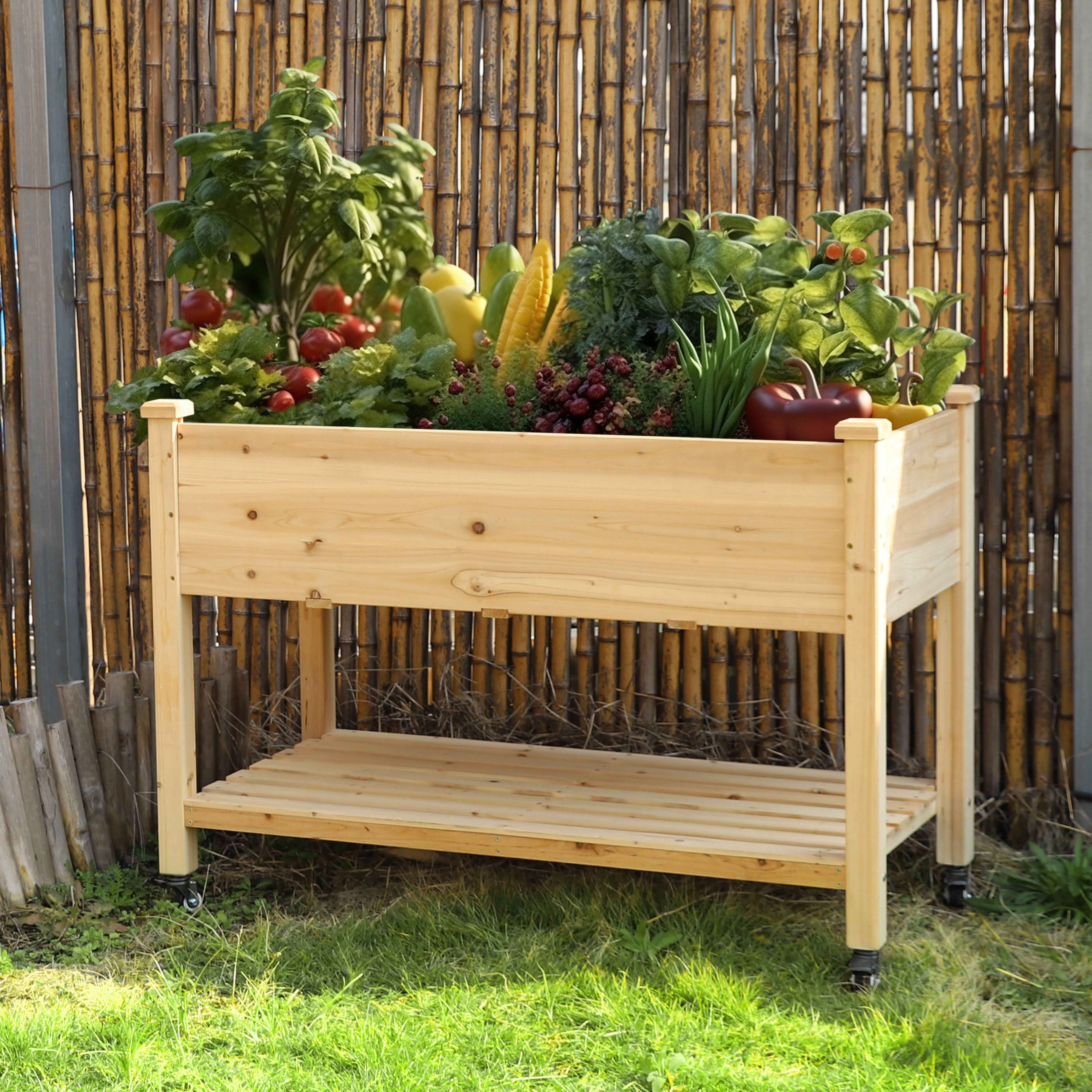 

Vegetable And , Garden Bed, Elevated Wood Planter With Legs, 47x22x33 Inch, Raised Garden Boxes W/wheels And Storage Shelf For Outdoor