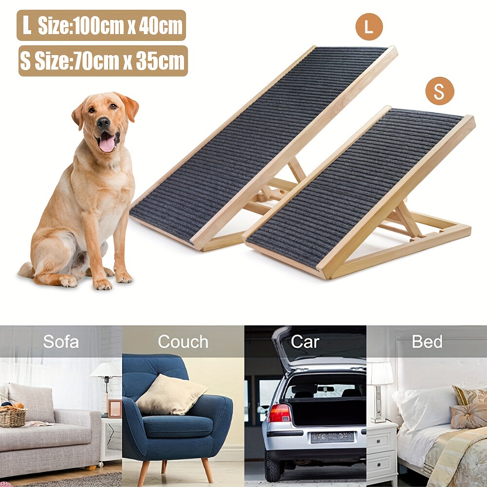 

Solid Wood Folding Pet Ramp - Safe & Sturdy Height Adjustable Design For Puppies And Cats - Easy-fold, Indoor/outdoor Use