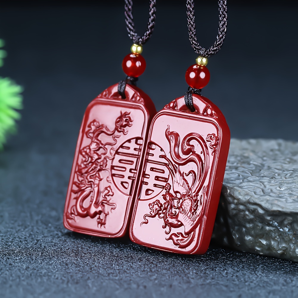 Raw Mineral Jute Phoenix Pendant Necklace, Lucky Sign
