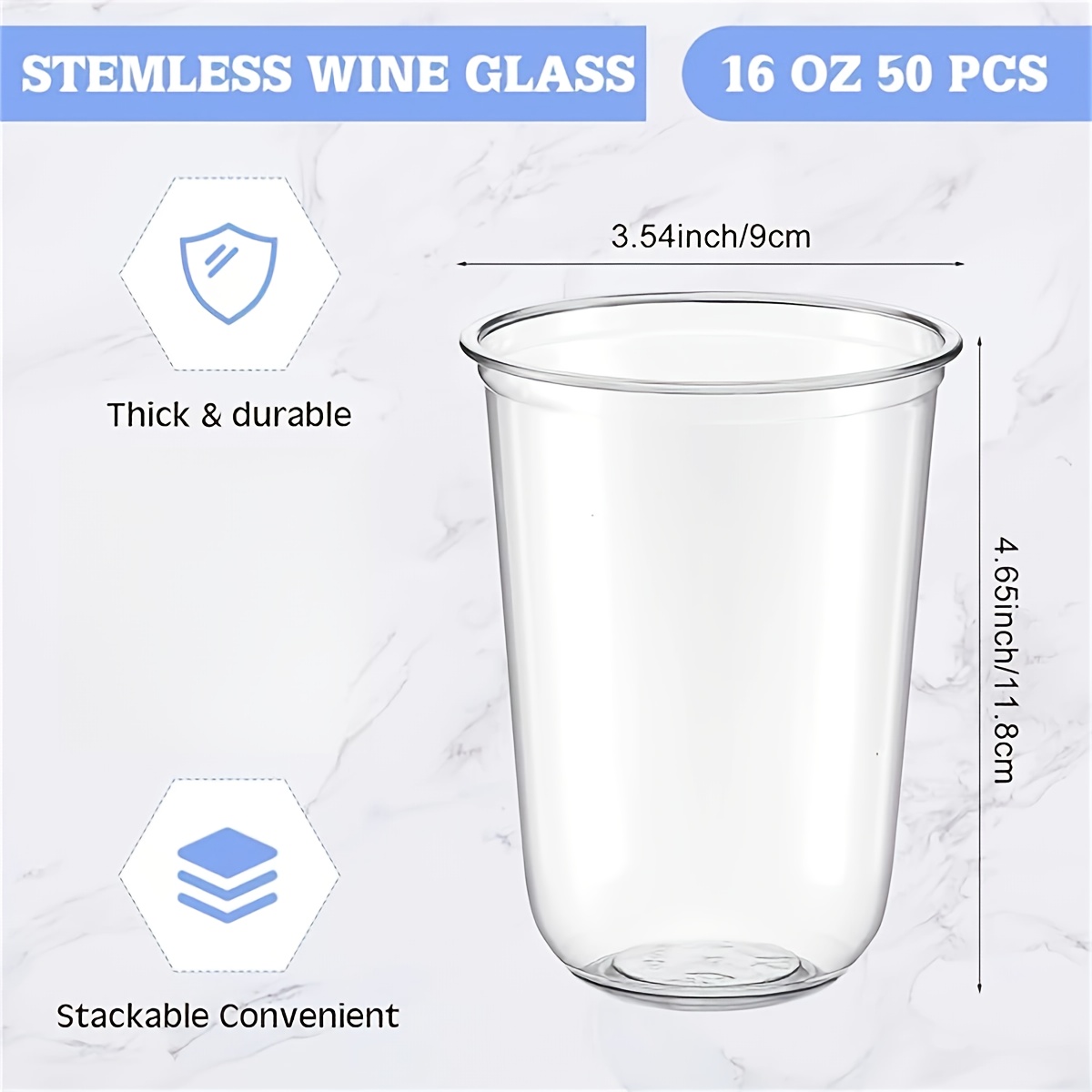 Image of 50pcs 16oz Clear Plastic Cups, Wine Glasses, Stemless Cocktail Punch Cups, Suitable For Cold Drinks, Wedding Party Supplies, New Year, Valentine's Day