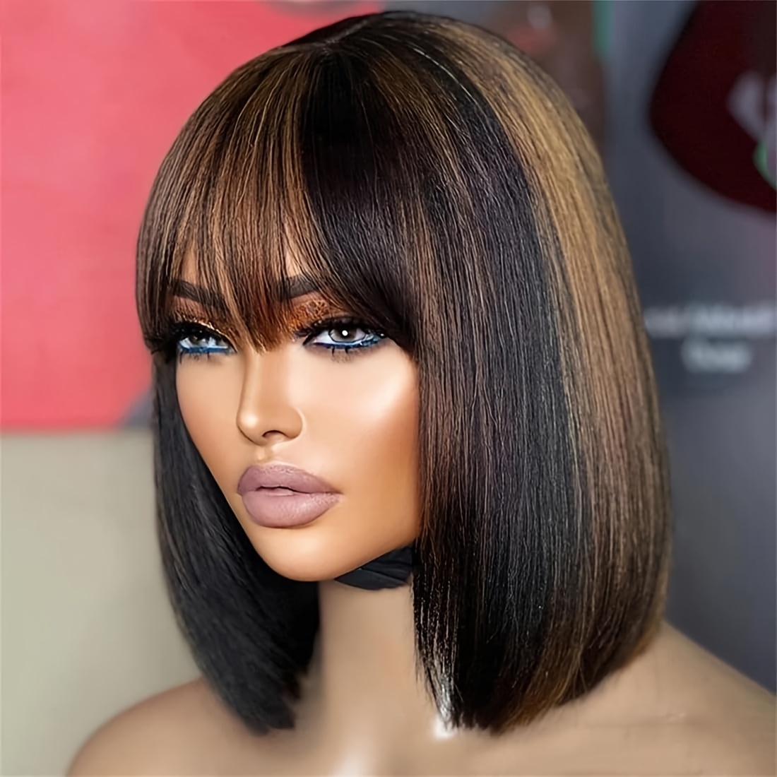 womens basic straight bob wig bangs 100 human hair - Temu display picture 3