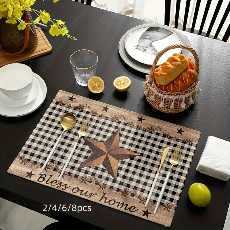 

2/4/6/8pcs Farmhouse Star Placemats - And Tan Design, Retro , Holiday Parties And Wedding Decorations, Home Decoration, Exquisite Color To